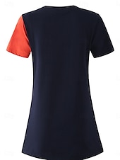 billige Stripe og geometrisk t-skjorte-Dame Bluse Geometrisk Fargeblokk Stilfull Fritid Kortermet Crew-hals Vanlige topper Daglig Trykt mønster Svart Gul Blå Oransje Brun Sommer
