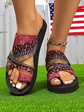 abordables Sandales Décontractées-Baskets Flyknit pour femmes, motif 4 juillet, avec lacets arc-en-ciel colorés – Chaussures de course respirantes à étoiles et rayures pour le jour de l&#039;indépendance et le style sportif quotidien
