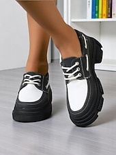 abordables Richelieu femme-Chaussures à plateforme style Oxford pour femmes - Bloc de couleurs vert et blanc tendance avec semelle épaisse, idéales pour les déplacements quotidiens et les journées de bureau décontractées