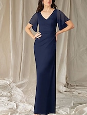 abordables Longueur du plancher-Sirène / Trompette Robe de Mère de Mariée  robe demoiselle d honneur Élégant Doux Col en V Longueur au sol Chiffon Manche Courte avec Fronces 2025