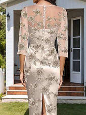 baratos Com jaqueta-Vestido de mãe da noiva de duas peças, elegante, simples, luxuoso, com decote redondo, comprimento chá, cetim, manga curta, com jaqueta de chiffon 2025