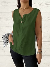 economico Canotta Semplice-Canotta da Donna Top in Colori Solidali Basic Semplice Senza Maniche Collo a V Top Regolari Vacanza Bottoni Bianco Verde Militare Rosso Beige Estate Primavera