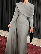 abordables ROUGE-Robe Svelte Rouge Noir Rouge Vert de Noël Robe de Soirée Élégante Robe Cape Formelle Automne Traîne Balayée  Brosse Manches Longues Col Boulé Tissu Extensible avec Boutons Fente robe à impressionner