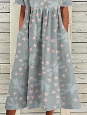 preiswerte Lässige Blumenkleider-Damen Midikleid Freizeitkleid Blumenkleid Klassisch Modern Urlaub Täglich Ausgehen Normale Passform Blume Kurzarm Rundhalsausschnitt Purpur Grau Sommer
