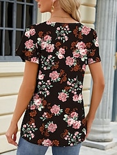 tanie koszulka w kwiaty-Damskie Podkoszulek Kwiaty Moda Nowoczesny Codzienny Krótki rękaw Kwadratowy dekolt Zwykłe topy Codzienny Weekend Biały Wino Niebieski Zielony Lato