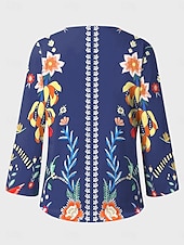 billige Blomstrete topper-Dame Bluse Blomstret Grafisk Stilfull Fritid Langermet V-hals Vanlige topper Daglig Rød Blå Lilla Grønn Sommer Vår