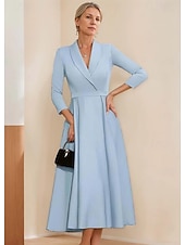 baratos Comprimento do chão-vestido blazer linha a mãe da noiva vestido crepe elegante simples lapela decote comprimento chá cetim manga 3/4 com cor sólida 2025