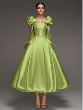 preiswerte Lange Kleider / Abendkleider-A-Linie Cocktailkleider Elegant Formale Hochzeit knöchellang ärmellos Spaghettiträger Kleid Satin mit Schleife(n)