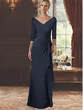 olcso Padlóhossz-A-vonalú Anyának a Menyasszonyhoz Ruha Elegáns V Nyakú Padló Hossza Chiffon Csipke Hosszú Ujjú Leomló Rózsákkal