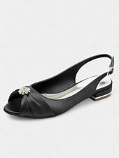 olcso Koktél-női szatén slingback esküvői magassarkúk kristálydíszítéssel - elegáns menyasszonyi slingbackek különleges alkalmakra