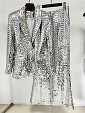 preiswerte Hosenanzüge für Mama-Hosenanzug Brautmutterkleid Elegant Party Hemdkragen Bodenlang Polyester Langarm mit Paillette 2025