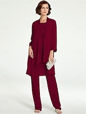 levne Máminy kalhotové kostýmy-Jumpsuit  kalhotový kostým 3 dílný matky nevěsty formální svatební host elegantní plus size bateau výstřih podlahová délka šifon krajka bez rukávů s volány volná velikost na míru