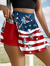 billige Uavhengighetsdag-Kvinners patriotiske skjørt mote uformell mini høy midje skjørt grafikk stretchy daglig svart rød blå sommer polyester