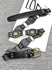 cheap Women&#039;s Belt-Women&#039;s Bohemian Western cowboy style belt with antique brass flower buckle, Adjustable tightness, Suitable for retro fashion, Casual or festival wear