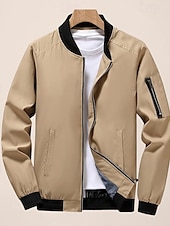 お買い得  メンズジャケット＆コート-男性用 ボンバージャケット トランジションジャケット スポーツ・アウトドア 防風 クラシック オールシーズン 純色 クラシック・タイムレス クルーネック レギュラー ブラック ルビーレッド グリーン カーキ色 ダークブルー ジャケット