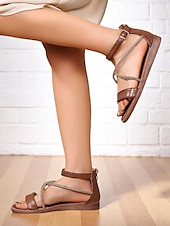 cheap Dress Sandals-Women&#039;s Gold Ankle Strap Flat Sandals with Crisscross Glitter Straps - Stylish and Comfortable Flats for Everyday Dates