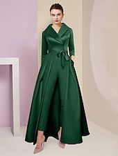 abordables Combinaisons pour maman-Combinaison  Tailleur Mère de la Mariée Tuxedo Invité de Mariage Élégant Party Simple Col Chemise Longueur Cheville Satin Manches 3/4 avec Nœud(s) 2025 taille personnalisée gratuite