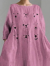 cheap Animals Dress-Women&#039;s Maxi Dress Sundress A Line Dress Summer Dress Vacation Casual Beach Daily Holiday Going out Loose Fit Graphic Animal Long Sleeve Crew Neck Boat Neck Pink Blue Brown Summer Spring