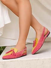 cheap Women&#039;s Flats-Women&#039;s Colorblock Suede Pointed Toe Slingback Flats - Pink and Purple Tassel Loafers for Adults, Daily Date &amp; Trendy Casual Outings