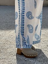 economico Set in cotone e lino-Per donna Moda Streetwear Camicie di cotone e lino Set di biancheria in cotone Set di Pantaloni Manica Lunga Colletto a Camicia Geometrico Stampato Abbigliamento quotidiano Data Beige Estate
