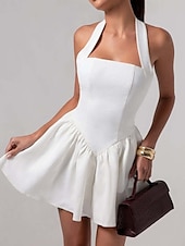preiswerte Abschlusskleider-Damen Minikleid Weißes Kleid Abschlusskleid Partykleid Cocktailkleid Mode Party Date Teegesellschaft Normale Passform Einfach Ärmellos Neckholder Schwarz Weiß Wein Sommer