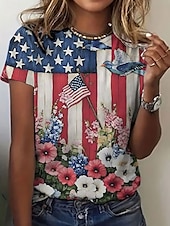 economico Magliette Giorno dell’Indipendenza-Maglietta Patriottica da Donna Grafica Bandiera Bandiera Americana Vintage Elegante Classica Maniche Corte Collo Rotondo Regular Tops Stampa Quotidiana Week-end Blu Estate