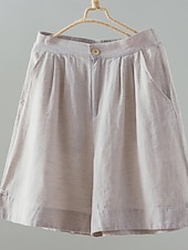 economico Pantaloni in lino e cotone semplici-Shorts da Donna Colore Unito Chinos Base Casual Lunghezza Ginocchio Vita Alta Semplice Tasca Comfort Micro-elastico Quotidiano Grigio Beige Caffè Estate Vestibilità Normale