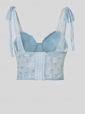 cheap Lace Tops-Women&#039;s Blouse Lace Tops Plain Stylish Modern Sleeveless Strap Crop Tops Holiday Going out Lace Light Blue Summer