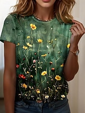 Χαμηλού Κόστους Floral μπλουζάκι-Γυναικεία Μπλουζάκι Στάμπα Φλοράλ Γραφική Φυτά Βίντατζ Στυλάτο Κλασσικό Κοντομάνικο Στρογγυλή Ψηλή Λαιμόκοψη Στρογγυλή Λαιμόκοψη Κανονικά μπλουζάκια Καθημερινά