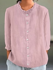 cheap Shirts-Valentine&#039;s Day Women&#039;s Petite Shrugs Solid Color Casual 3/4 Length Sleeve High Neck Regular Tops Daily Ruched Patchwork Black White Yellow Pink Green Spring Fall