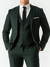 cheap Formal Suits-Men&#039;s Business Suits Homecoming Suits Sage Dark Green Fashion Formal Solid Colored Standard Fit 3 Piece Single Breasted Two-buttons