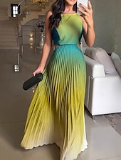 abordables Robes fleuries élégantes-Femmes Robe Longue Maxi Robe Robe froncée Moderne Extérieur Vacances Fête Coupe régulière A Ombre Sans manches Col ras du cou Bleu Orange Vert Été