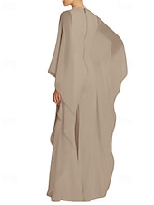 abordables Costumes-pantalons pour maman-Combinaison cape  pantalon Robe mère de la mariée Élégante Simple Minimaliste Col rond Longueur de sol Chiffon Manches 3/4 avec fronces