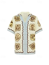 baratos Conjuntos-Mulheres Moda Roupa de rua Camisas de algodão e linho Conjuntos de linho de algodão Conjuntos de calças Manga Curta Colarinho de Camisa Floral Imprimir Roupa Diária Encontro Azul Verão Normal