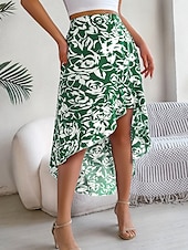 preiswerte Grafische Röcke-Damen Rock A-Linie Mode Lässig Maxi Hohe Taille Röcke Blumenmuster Rüsche Tasche Druck Mikroelastisch Straße Täglich Fuchsie Grün Hellblau Sommer Polyester