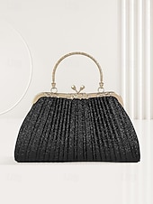 ieftine Genți De Seară &amp; Plicuri-Poșetă de seară plisată cu sclipici pentru femei, cu mâner vintage auriu – geantă elegantă și formală pentru nunți, petreceri și cocktailuri