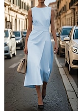 abordables Robes décontractées blanches-Femmes Robe Midi Robe Décontractée Robe débardeur Robe d&#039;été Mode Moderne Quotidien Date Week-end Coupe régulière Uni Sans manches Col ras du cou Noir Blanche Bleu Vert Été