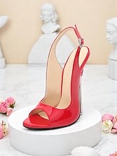 olcso Éjszakaiünneplés-női piros lakkbőr slingback tűsarkú, nyitott orrú kivitelben - szexi magassarkúk éjszakai bulikba