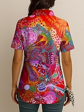 abordables Hauts d&#039;Art et de Design pour Femmes-Femmes Chemise Graphique Géométrique Abstrait ancien Tropical Quotidien Manche Courte Col de chemise Hauts Réguliers Quotidien Rouge Bleu Violet Vert Été Printemps