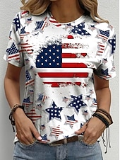 economico Magliette Giorno dell’Indipendenza-Giorno dell'Indipendenza Maglietta Patriottica da Donna Stampa Grafica Bandiera Vintage Elegante Classica Maniche Corte Collo A Giro Tasca Regolari Quotidiani Fine Settimana Stampa Nero Bianco Blu