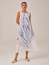 abordables Robes décontractées-robe longue fluide en mousseline à pois colorés superposés