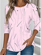 abordables T-shirt Art &amp; Design-Femmes T-shirt Graphique Géométrique Élégant ancien Classique manche longue Col ras du cou Hauts Réguliers Quotidien Imprimé Jaune Rose Claire Bleu Été Printemps