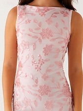 cheap PINK-Pink Floral Beaded Mermaid / Trumpet Evening Gown Celebrity Style Dress Formal Wedding Floor Length Sleeveless Boat Neck Lace Up With Hollow Out Back