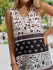 tanie Sukienki boho-Damskie Sukienka mini Sukienka w kwiatki Sukienka Boho Sukienka z nadrukiem Moda Klasyczny Nowoczesny Urlop Codzienny Święto Regularny Kwiat Bez rękawów W serek Czarny Lato