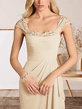 voordelige Vloerlengte-A-Lijn Moeder van de Bruid Jurk Bruiloft Gast Elegante Hartvormige Vloerlengte Chiffon Kap Mouw met Kant Ruching