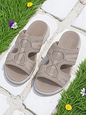 voordelige Slide Sandalen-Flyknit sportsandalen voor dames – lichtgewicht grijze mesh slippers, flexibele zool, perfect voor tuinieren en dagelijkse wandelingen