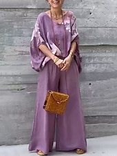 economico Abiti da donna con camicetta-Per donna Attivo Camicie di cotone e lino Blusa Set di Pantaloni Mezza Manica Scollo a V Stampa Stampato Vacanza Ferie Blu marino Viola Marrone Estate Vestibilità regolare