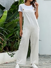 abordables Pantalon uni en coton et lin-Femmes Normal Pantalon en coton et lin Basique Couleur Unie Sans manches Col en U Avec Poches Rue Sortir Coupe régulière Noir Blanche bleu marine Été