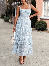 levne Koktejlové šaty-A-Linie Šaty Quinceanera Elegantní Šaty Svatební Svatební Host Délka Kotníků Bez Rukávů Spaghetti Popruh Polyester Bez Záda s Květinovým Potiskem Svatební Host Šaty