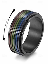 economico Gioielli da uomo-Anello girevole arcobaleno LGBT da uomo - anello in acciaio inossidabile con design twist, accessorio alla moda per festival, abbigliamento quotidiano e celebrazioni LGBTQ+
